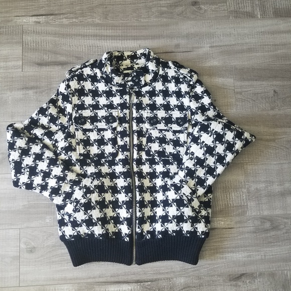 Size M black and white wool blended motor jacket - Picture 2 of 7